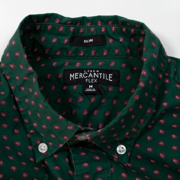 J Crew Mercantile Flex Button Up Shirt Mens M Green Floral Long Sleeve Slim L04X - Picture 4 of 5